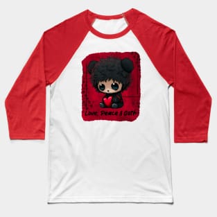 Cute Teddy Bear Love, Peace and Goth Baseball T-Shirt